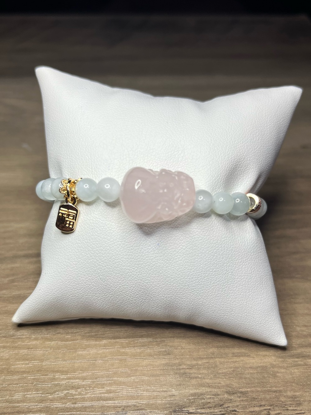 Natural Stone Rose Quartz Pixiu Bracelet Blue Bead Stretch Bracelet